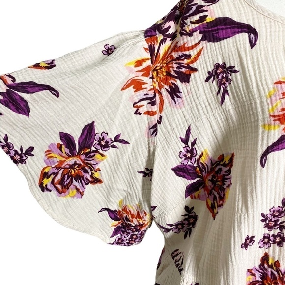 Terra & Sky White with Purple and Orange Floral Peasant Style Top - Picture 2 of 9